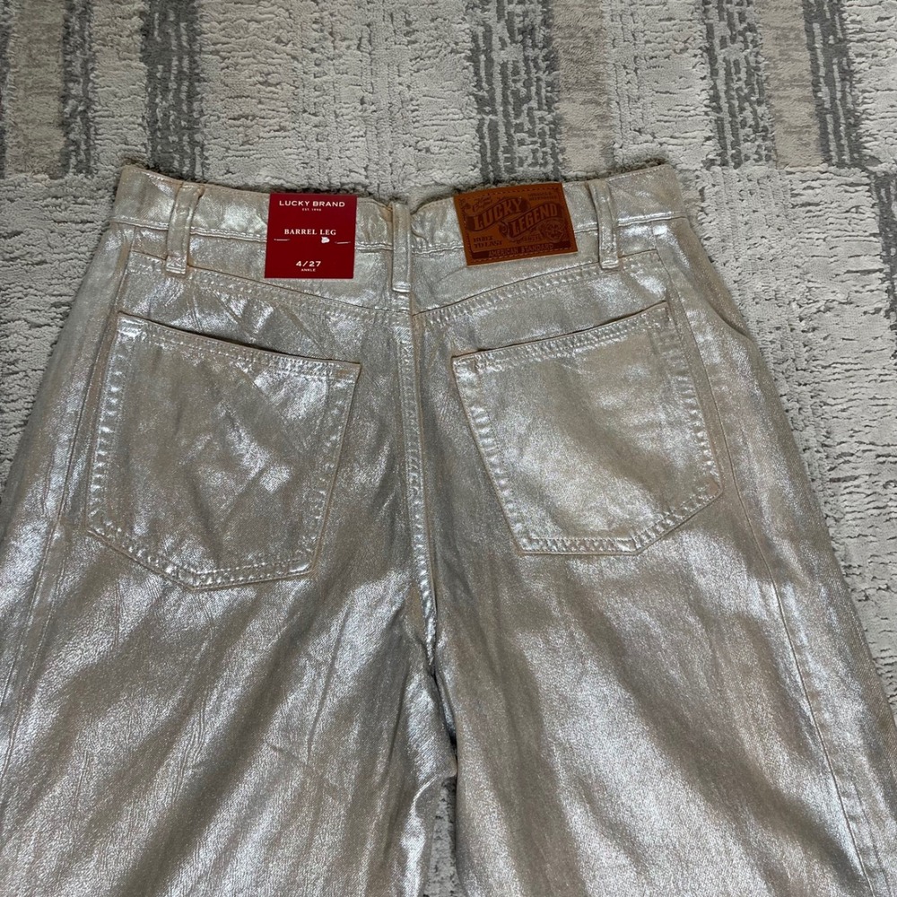 NEW Lucky Brand Legend Silver Metallic Barrel Leg Jeans High Rise Ankle 4/27‎ A - Picture 6 of 13